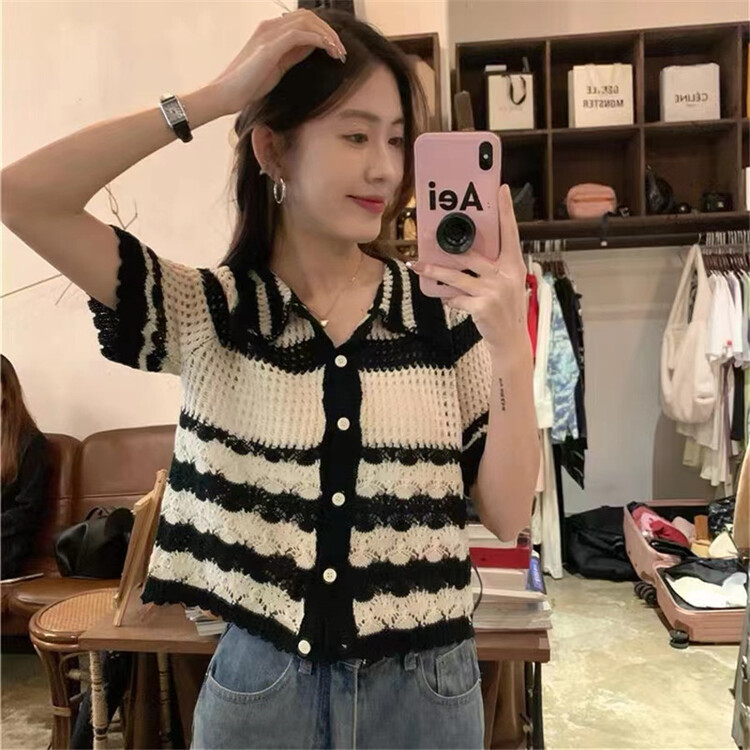 [mint tea] Lapel stripe button shirt 22118\zjy