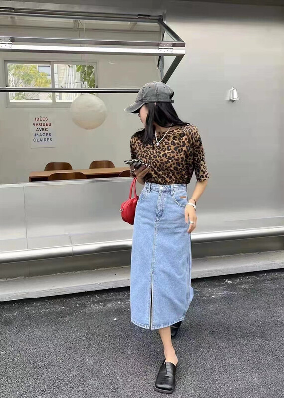 [Gu Muyu] Korean casual slit skinny denim skirt gm8096\zsy