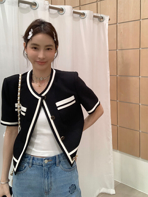 [wgwe] foreign style short sleeve small fragrance color matching shirt 1933\pcz