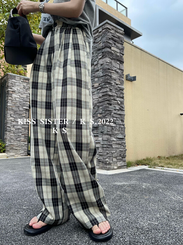Original price 88.99! A new year in early spring! [kiss sister] loose and versatile Plaid casual pants 9119\ozq