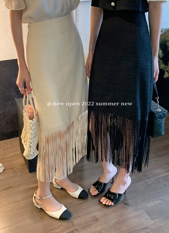 [new open] design sense niche woven tassel slim skirt cq22807\jhy