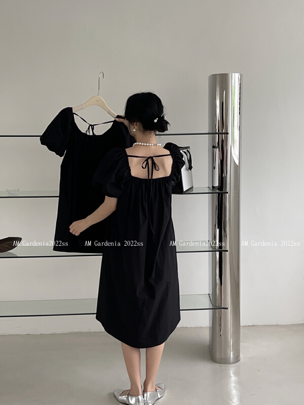 [neeko] Korean bubble sleeve backless lace up dress 3531\pcz