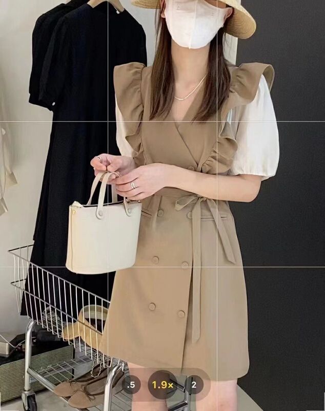 [JH] fake two-piece double breasted contrast dress (with belt) 41902\pcz