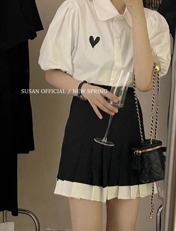 [Susan] slim skirt with contrast color edges (with shirt) 19306\lsw