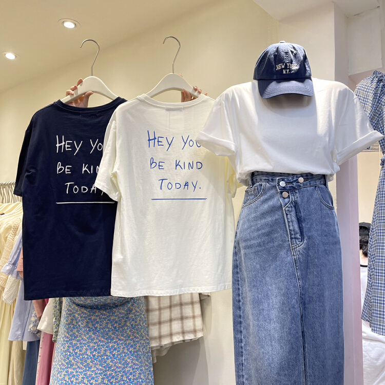 [cocoa] literary back letter short sleeve T-shirt 3289\l