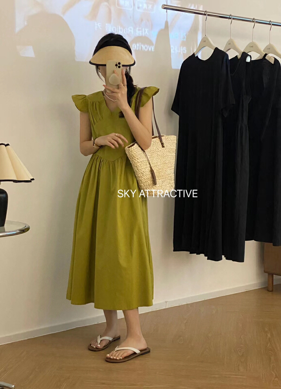 [sky] Korean style waist closing fly sleeve dress 19292\hbx