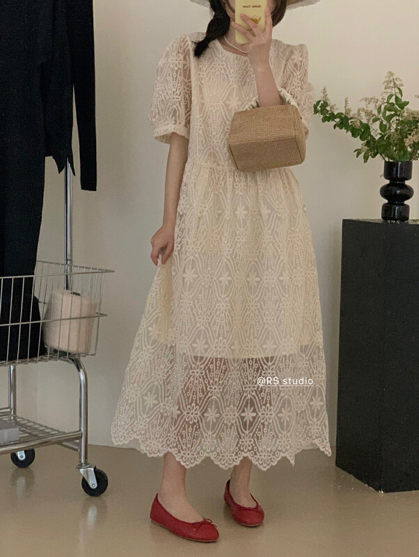 [RS] lace up embroidery dress rs2132\xyy