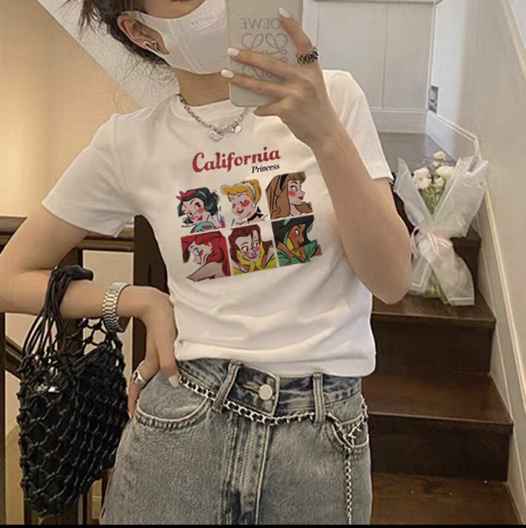 [blue show] online hot girls fugitive Princess printed short sleeve T-shirt 7009\lsw