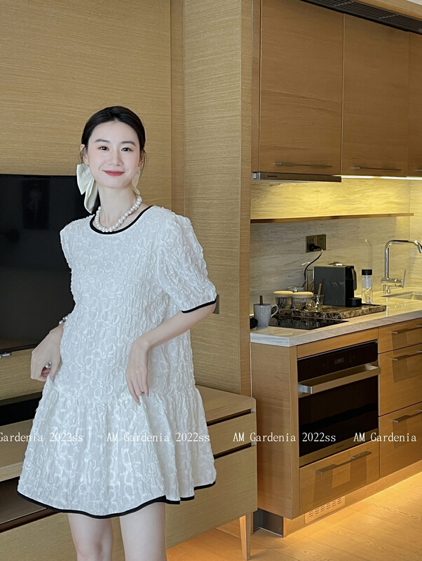 [am Gardenia] round neck 3D jacquard texture first love dress 3603\pcz