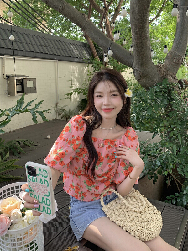[dolly] Vintage Rose printed sweet shirt 8390\pcz