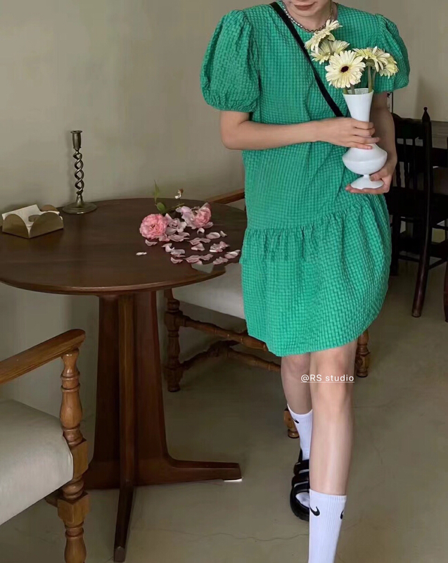 [RS] irregular texture design round neck loose dress rs2188\y