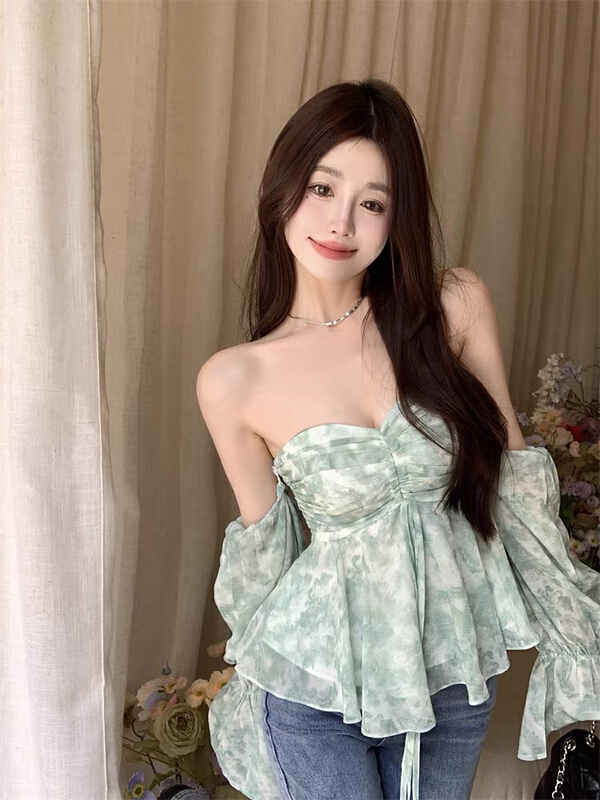 [Huaxi] sweet spice girl one shoulder tie dyed chiffon vest / sling 9226\pcz