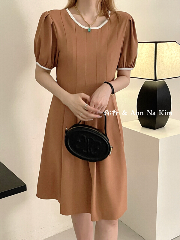 [Mi Xiang] simple pleats show thin, medium and long Korean dress (with waist rope) 5383\hjy