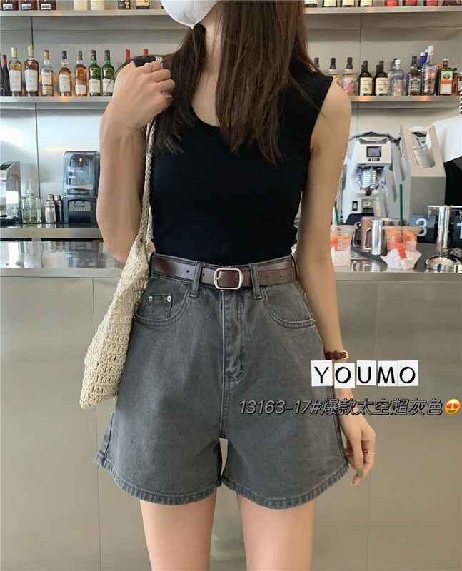 [plain blue] versatile comfortable simple denim shorts (with belt) 13163-17\lsl