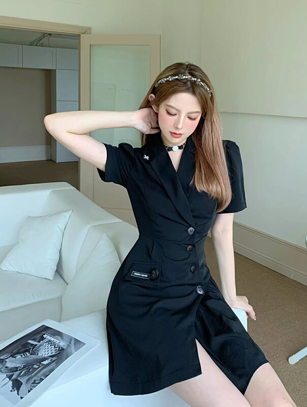 [rich people] thin temperament irregular dress with hand stitched flowers 1117\pcz