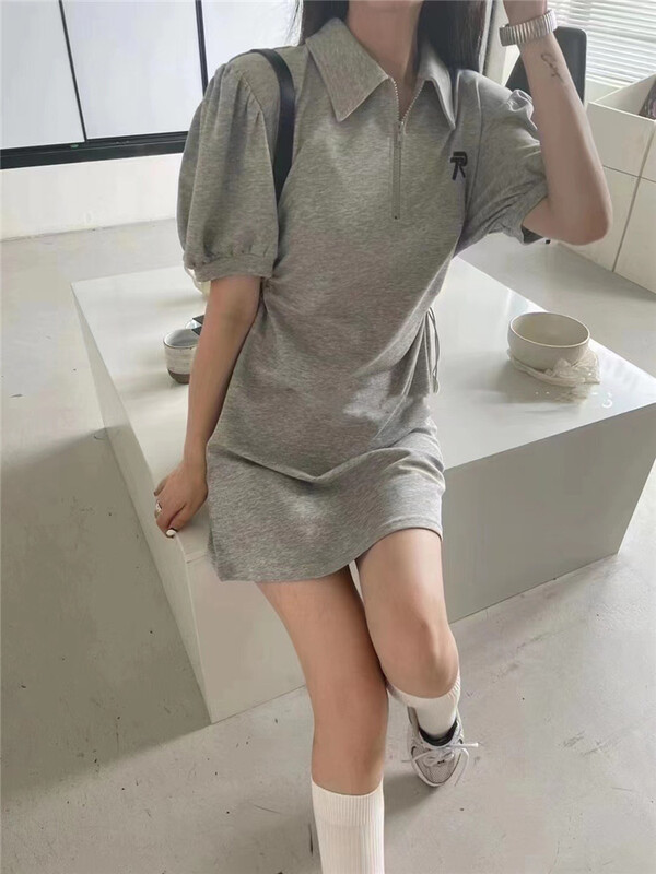 [t+] Korean version simple waist closing slim embroidered dress 703\ll
