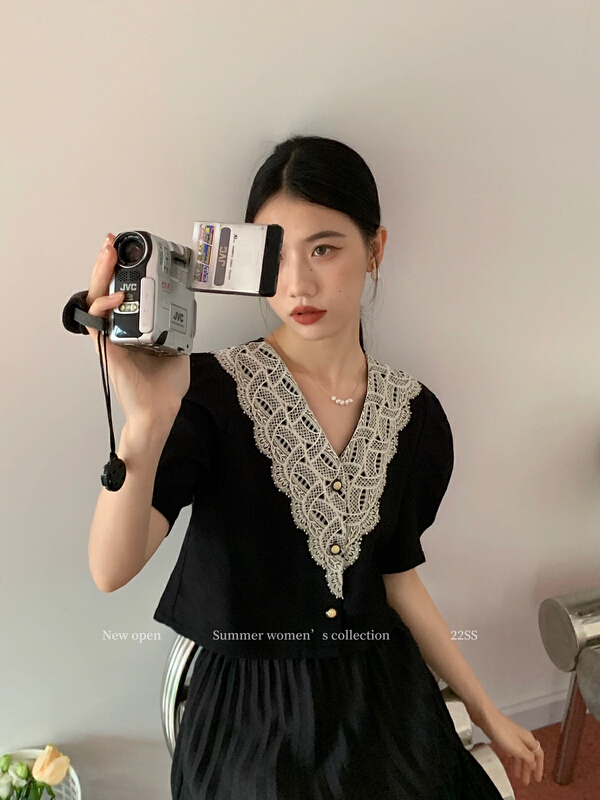 [new open] V-neck single breasted versatile shirt hy22905\zxx