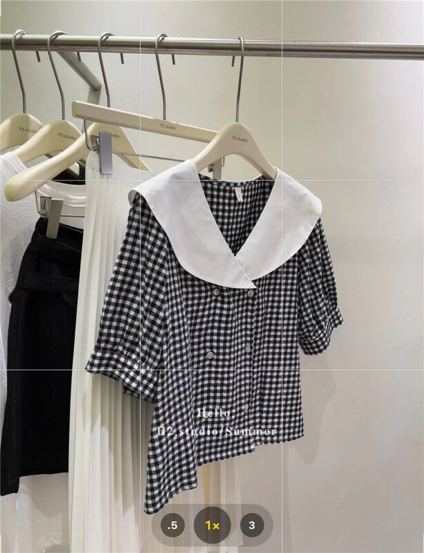 [h2-studio] Korean fashion Plaid double breasted shirt a662\hbx