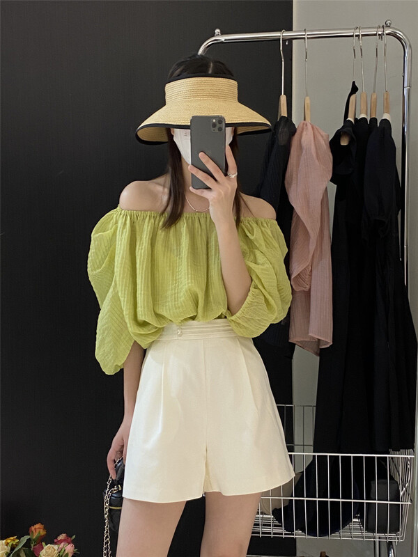 [sway] casual simple solid color off shoulder shirt 992\xyy