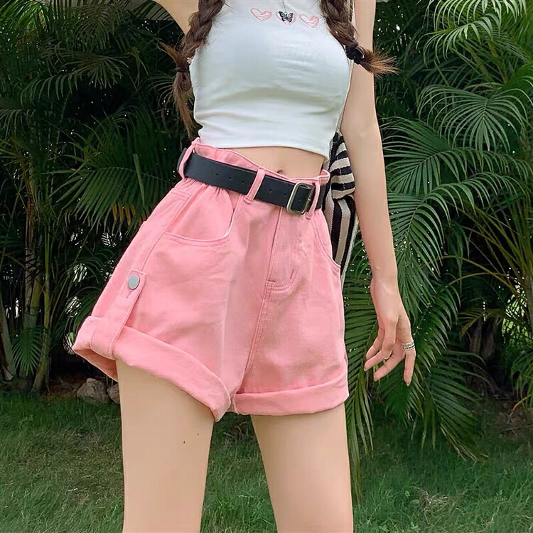 【 1000 degrees 】 Korean casual cuffed skinny denim shorts 3233-1\lsw