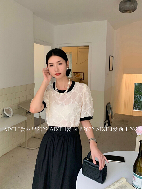 [aixili aixili] temperament small woman small shirt small shirt thread splicing 6697