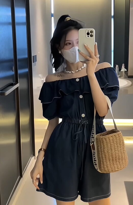 [JH] off shoulder fashion versatile Jumpsuit (excluding matching) 42015\pcz