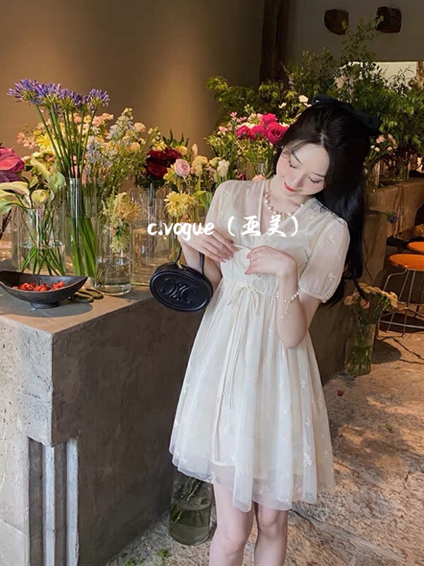 [c.vogue] V-neck dress + inside dress two piece suit 3875\pcz