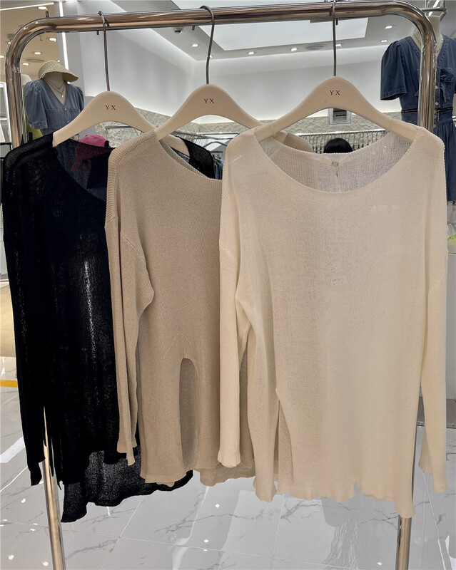 [YX] crew neck split design versatile T-shirt 38276\zjy