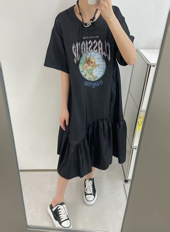 [YT] creased hem used little angel print dress ly5369\pcz
