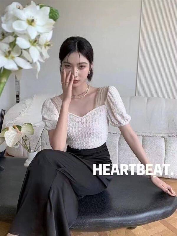 [hearteat] elegant temperament bubble sleeve jacquard shirt 568\zjy