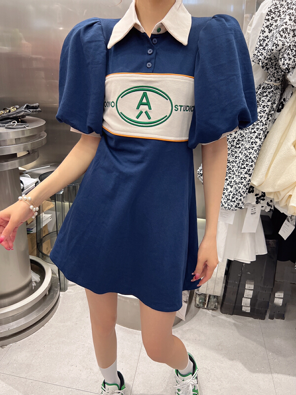 [meet encounter] Korean embroidery stitched Lantern Sleeve small a dress 08828\wtt
