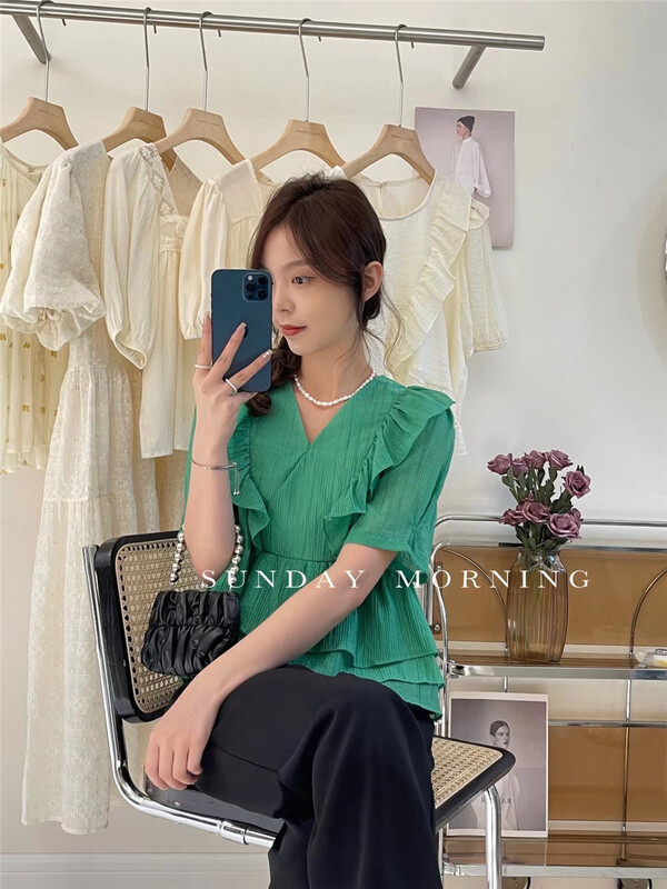 [Sunday morning] Korean style gentle wind lotus leaf edge temperament shirt ys1-6711\zjy