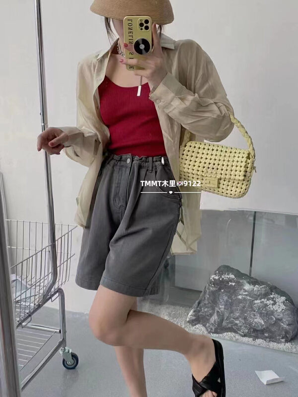 [jiajiatmmt Muli] high waist drawcord design feeling versatile Wide Leg Denim Shorts 9122\l