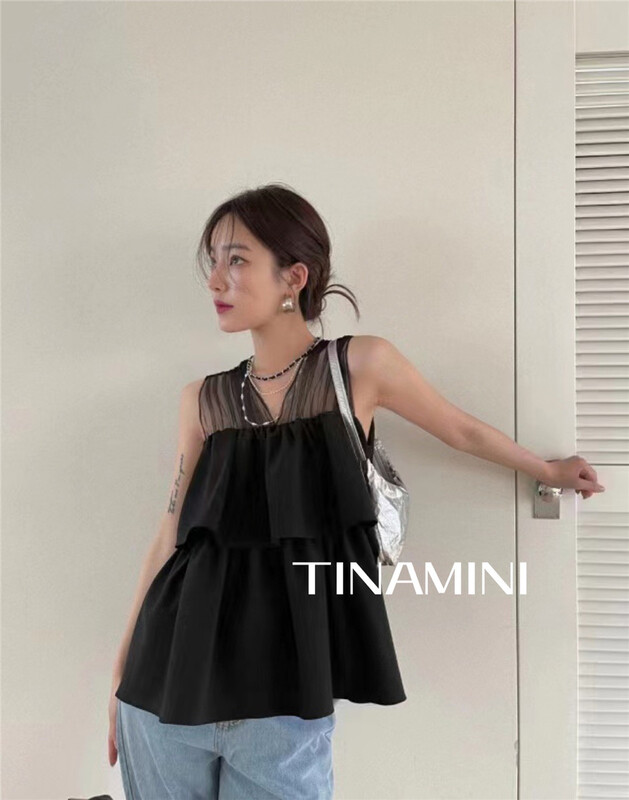 [tinamini] temperament splicing V-neck vest / sling 6758\hjy
