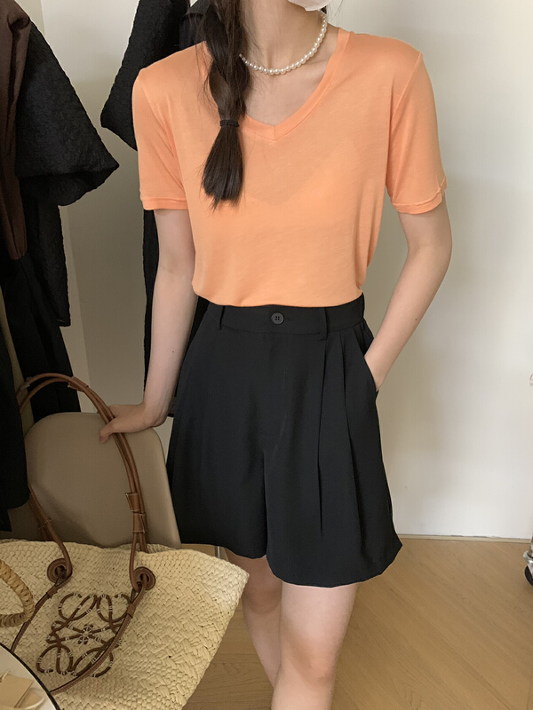 Original price 32.71! [thirten 13] Korean version simple V-neck versatile shirt 970t\xyy