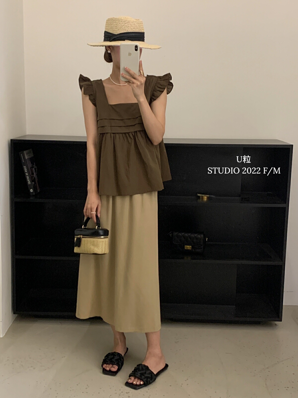 [U grain] elastic waist straight tube slim back slit skirt 9257\hbx