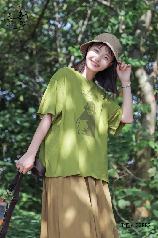 [original three plain clothes] literary and artistic Street leisure printed short sleeve T-shirt 22882