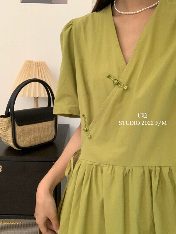 [u-grain] Chinese retro style disc buckle dress 5570\hbx
