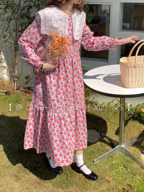 Original price 77.83! New year in early spring! [Qingqing family] Korean version of ladies' floral doll large lapel dress 2013\xyy