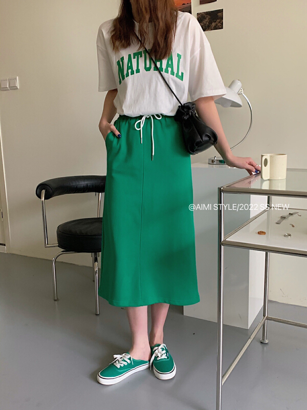 Original price 59.00! [aimistyle] Korean casual color blocking elastic waist lace up skirt 10299\hbx