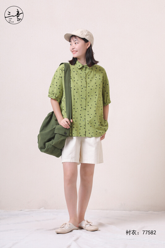 [original three element clothes] simple casual heart-shaped Polka Dot Shirt 77582