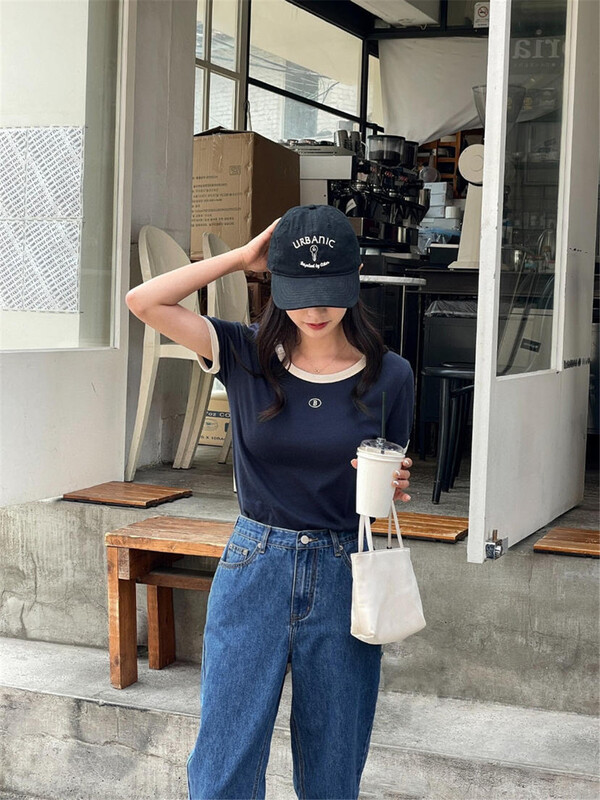 [acme ground] Korean versatile color contrast short sleeve T-shirt 1890\cls