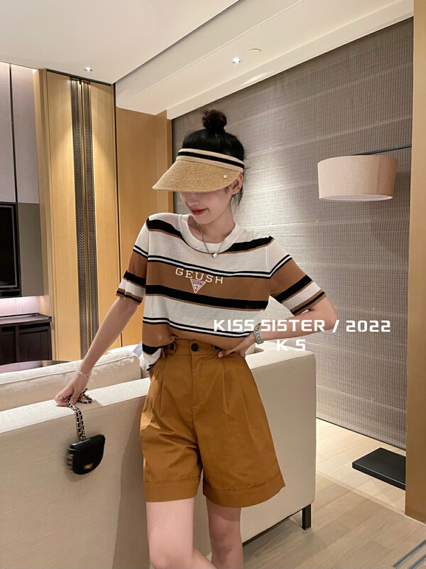 【 kiss sister 】 casual color changing stripe ice silk short sleeve T-shirt 22m8071
