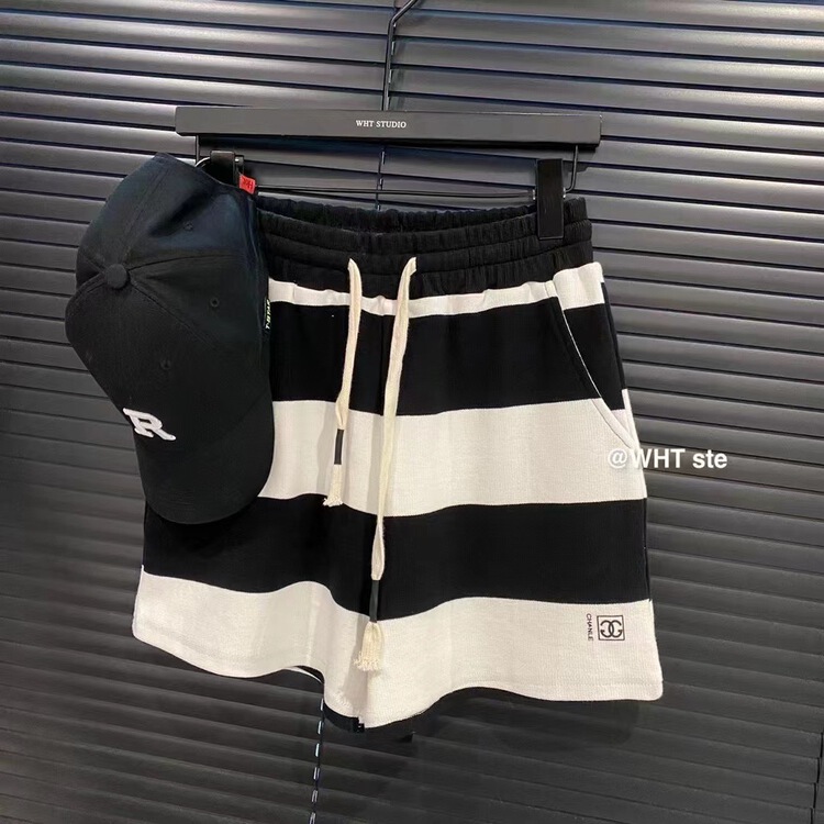 [wht] simple loose stripe lace up casual shorts 5106\wtt
