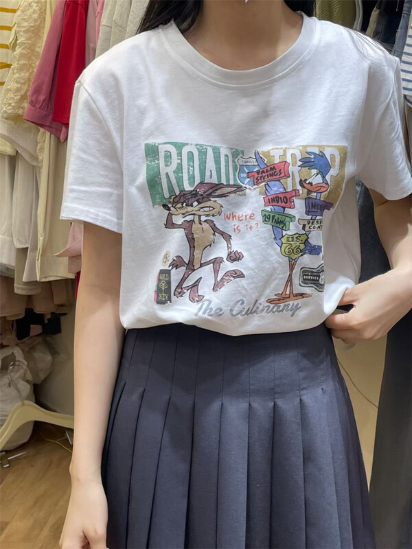 [after 18] Korean cartoon printed round neck ins short sleeve T-shirt 338\zjy