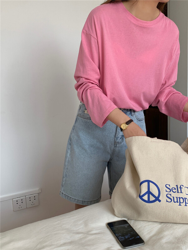 [feeding] solid color versatile loose long sleeve T-shirt 7751-d7\cqw