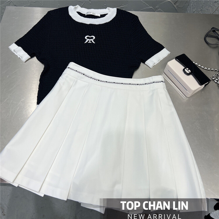 [top Chan Lin] college style A-line pleated short skirt and skirt (only selling skirt) 95196\jj