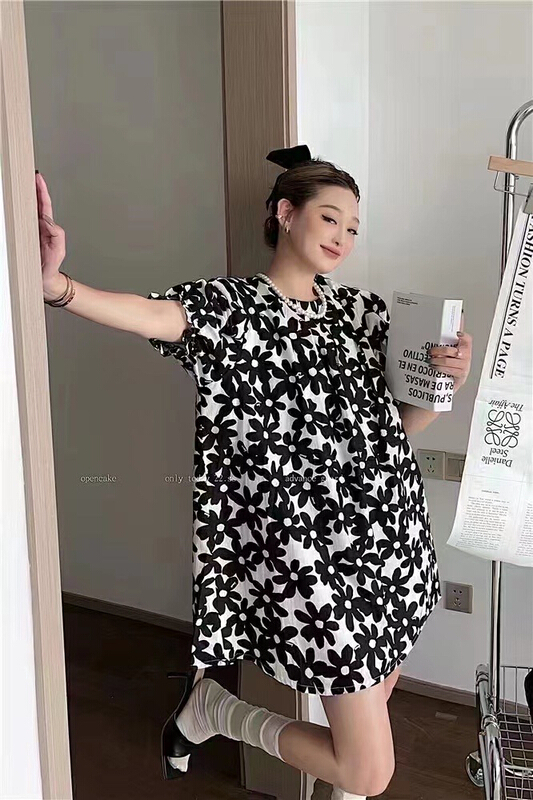 【 lidada 】 round neck flower bubble sleeve dress 2430\hbx