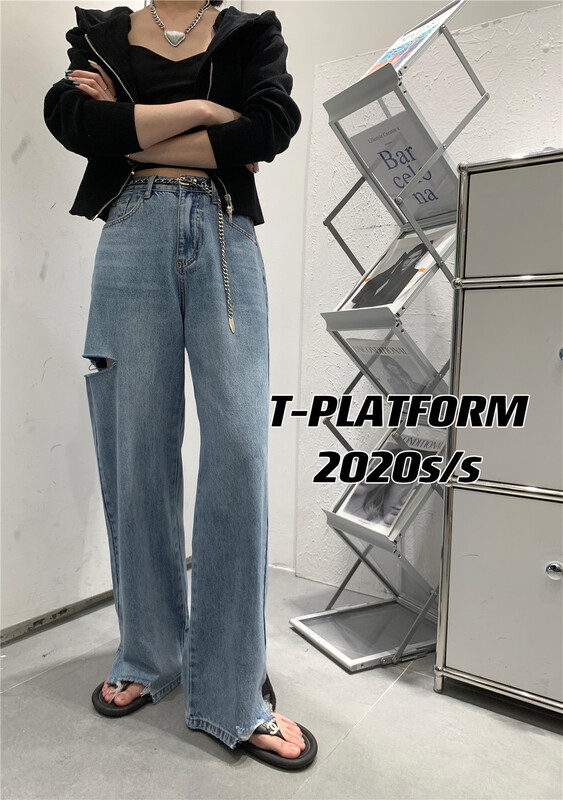 Recommended by buyers! [t-platform] Korean wide leg pierced ins jeans (without belt) ys1-8179\zxx
