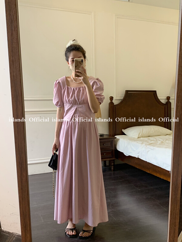 [islands. Island] simple square neck solid color blouse + Korean slim loose comfortable skirt set 6085\l